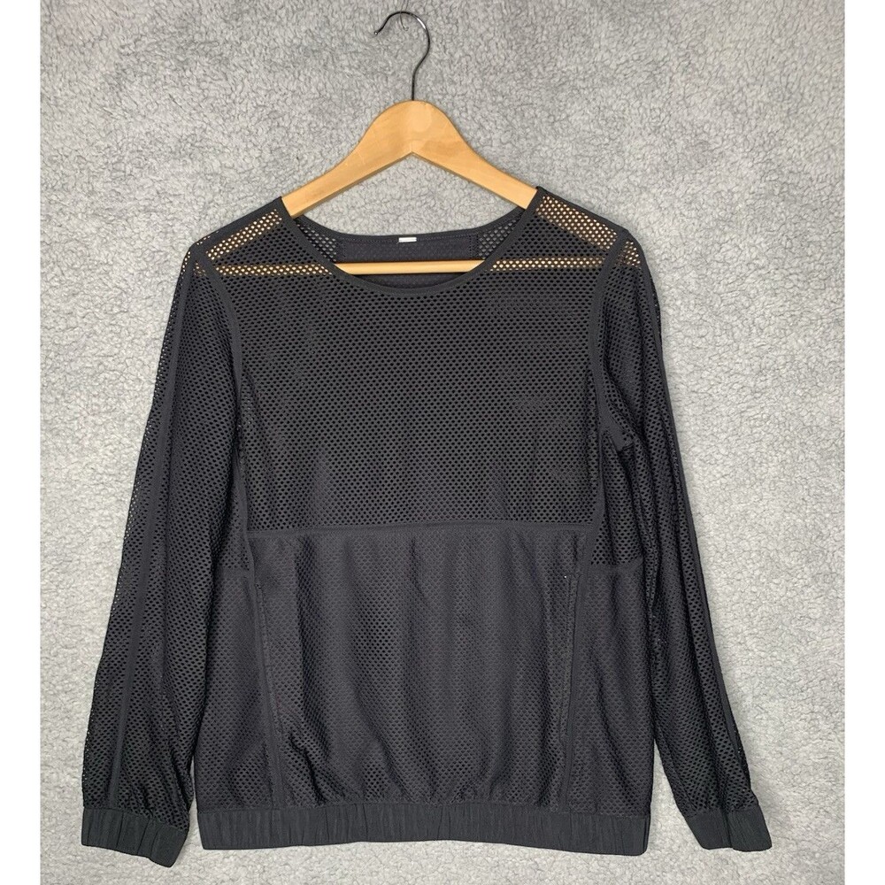 Lululemon Mesh on Mesh Pop Over Black 8/10 Top Shirt Kangaroo Pocket Gym Yoga